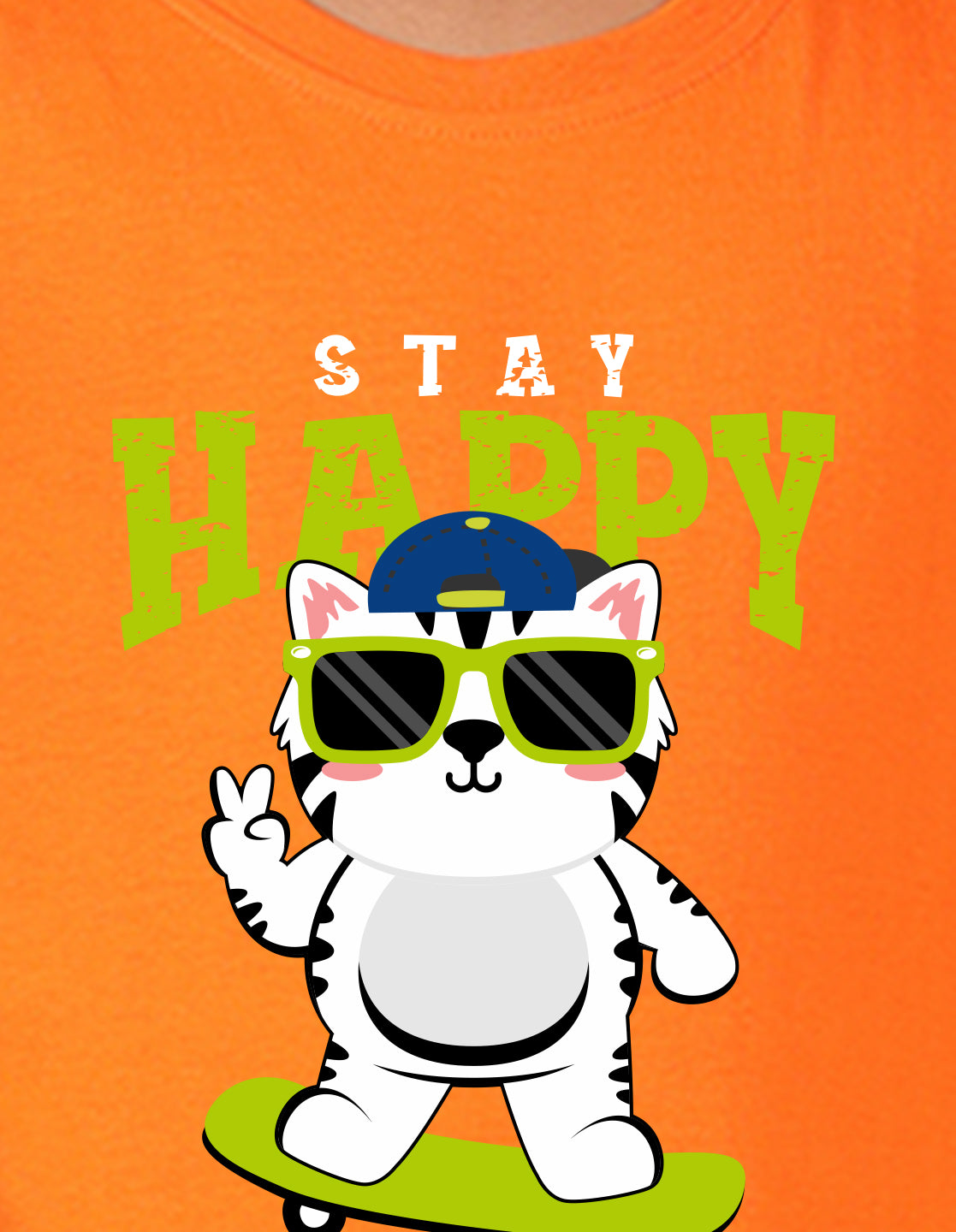 NUSYL Boy's Orange Stay Happy Printed Full sleeves T-Shirt