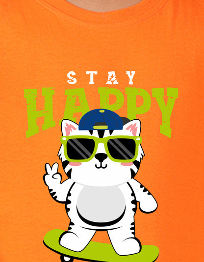 NUSYL Boy's Orange Stay Happy Printed Full sleeves T-Shirt