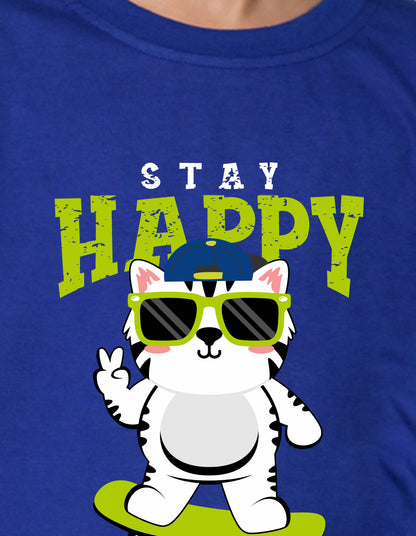 NUSYL Boy's Royal Blue Stay Happy Printed Full sleeves T-Shirt