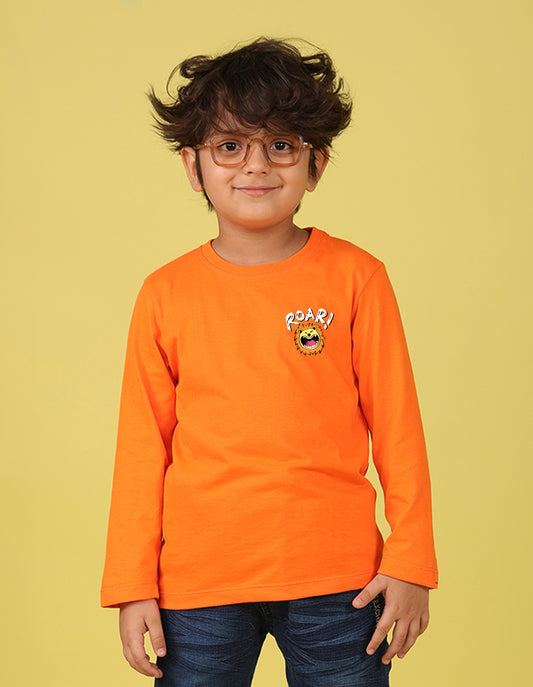 NUSYL Boy's Orange Roar text Printed Full sleeves T-Shirt