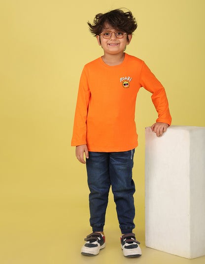 NUSYL Boy's Orange Roar text Printed Full sleeves T-Shirt