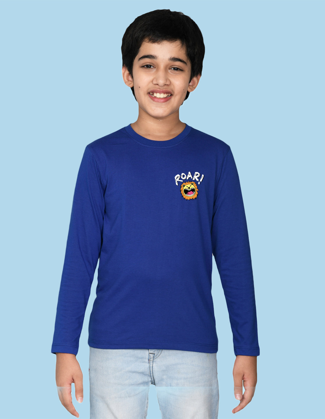 NUSYL Boy's Royal Blue Roar text Printed Full sleeves T-Shirt