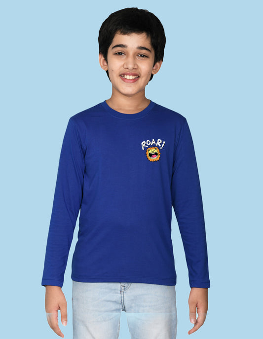 NUSYL Boy's Royal Blue Roar text Printed Full sleeves T-Shirt