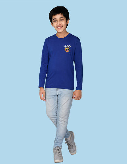 NUSYL Boy's Royal Blue Roar text Printed Full sleeves T-Shirt