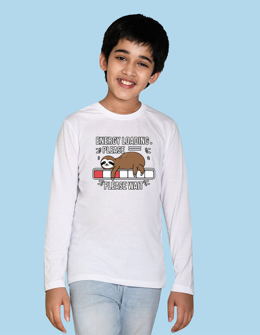 NUSYL Boy's White Energy Loading Text Printed Full sleeves T-Shirt
