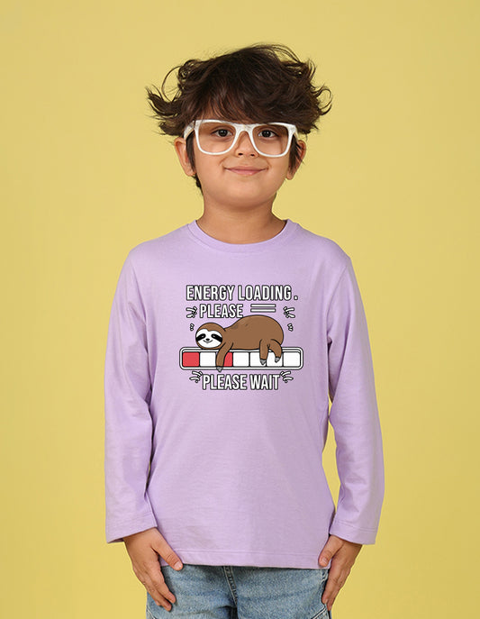 NUSYL Boy's Lilac Energy Loading Text Printed Full sleeves T-Shirt