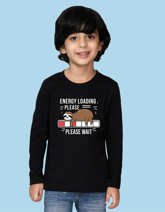 NUSYL Boy's Black Energy Loading Text Printed Full sleeves T-Shirt