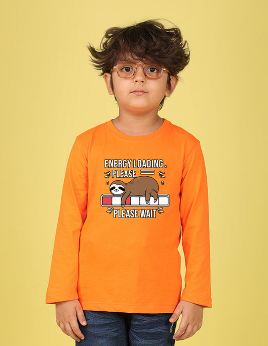 NUSYL Boy's Orange Energy Loading Text Printed Full sleeves T-Shirt