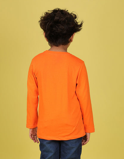 NUSYL Boy's Orange Energy Loading Text Printed Full sleeves T-Shirt