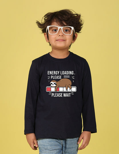 NUSYL Boy's Navy Blue Energy Loading Text Printed Full sleeves T-Shirt