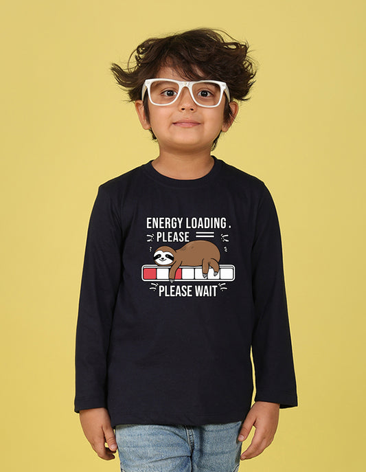 NUSYL Boy's Navy Blue Energy Loading Text Printed Full sleeves T-Shirt