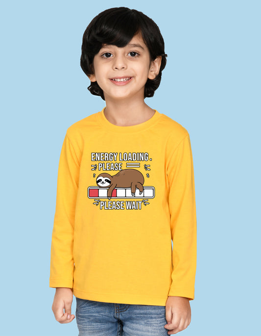 NUSYL Boy's Yellow Energy Loading Text Printed Full sleeves T-Shirt