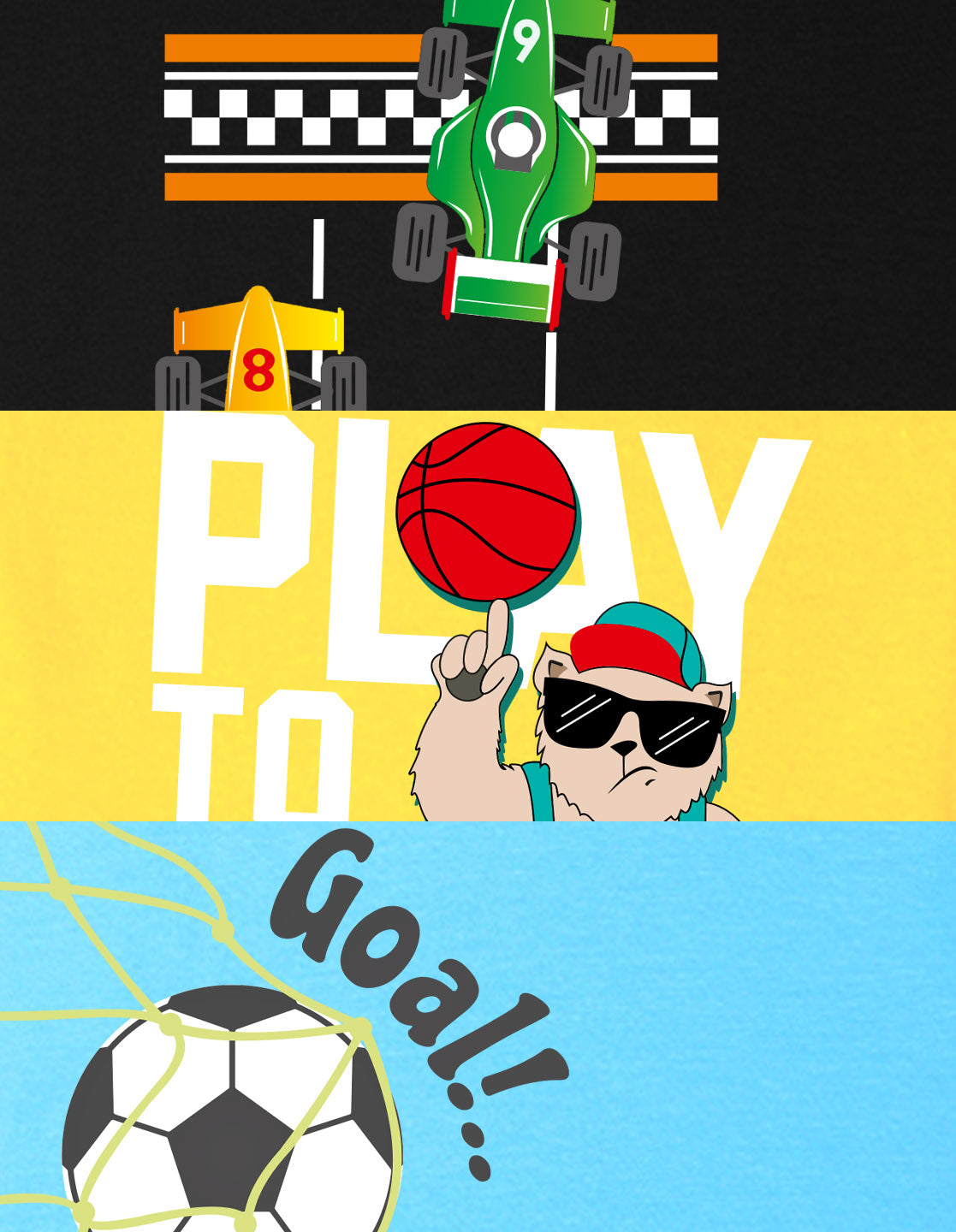 NUSYL Boys Black & Yellow & Sky Blue Text & Basketball Printed Half Sleeves T-shirt - Pack of 3