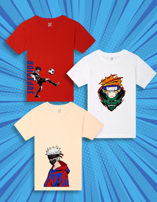 NUSYL Boys Red & White & Beige Basketball & Text Printed Half Sleeves T-shirt - Pack of 3