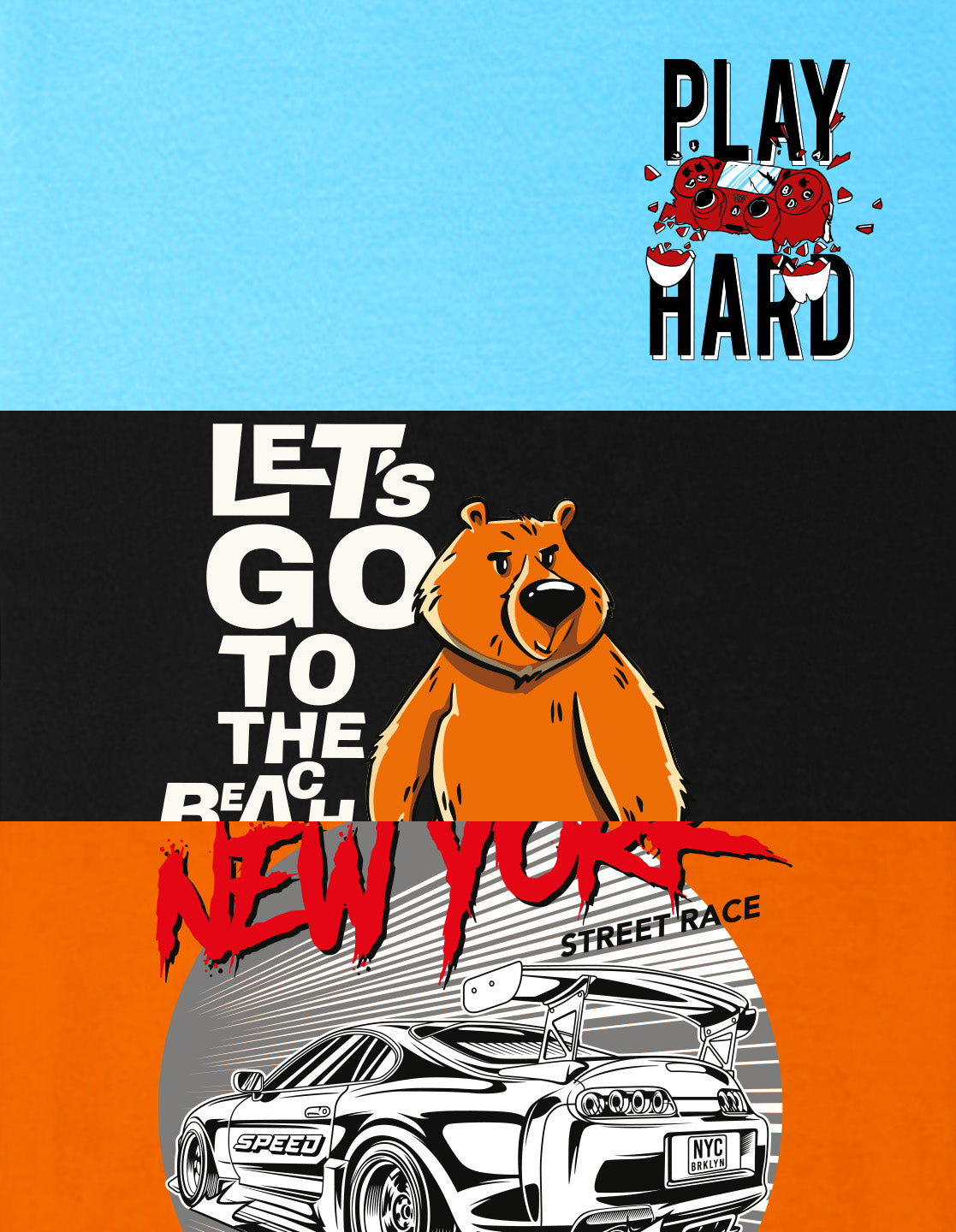 NUSYL Boys Sky Blue & Black & Orange Multi Text Printed Half Sleeves T-shirt - Pack of 3