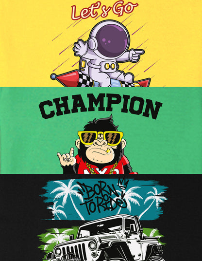NUSYL Boys Yellow & Black & Green Multi Graphic Printed Half Sleeves T-shirt - Pack of 3