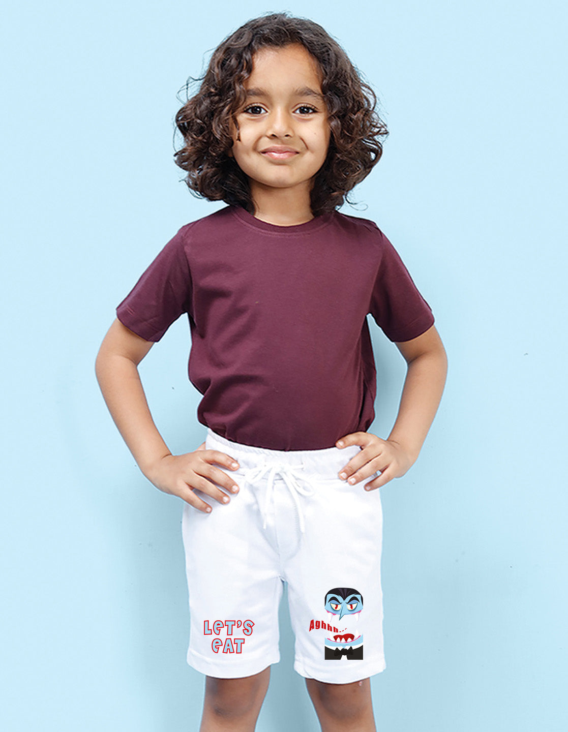 Nusyl Boys White Let's eat Text Printed Shorts