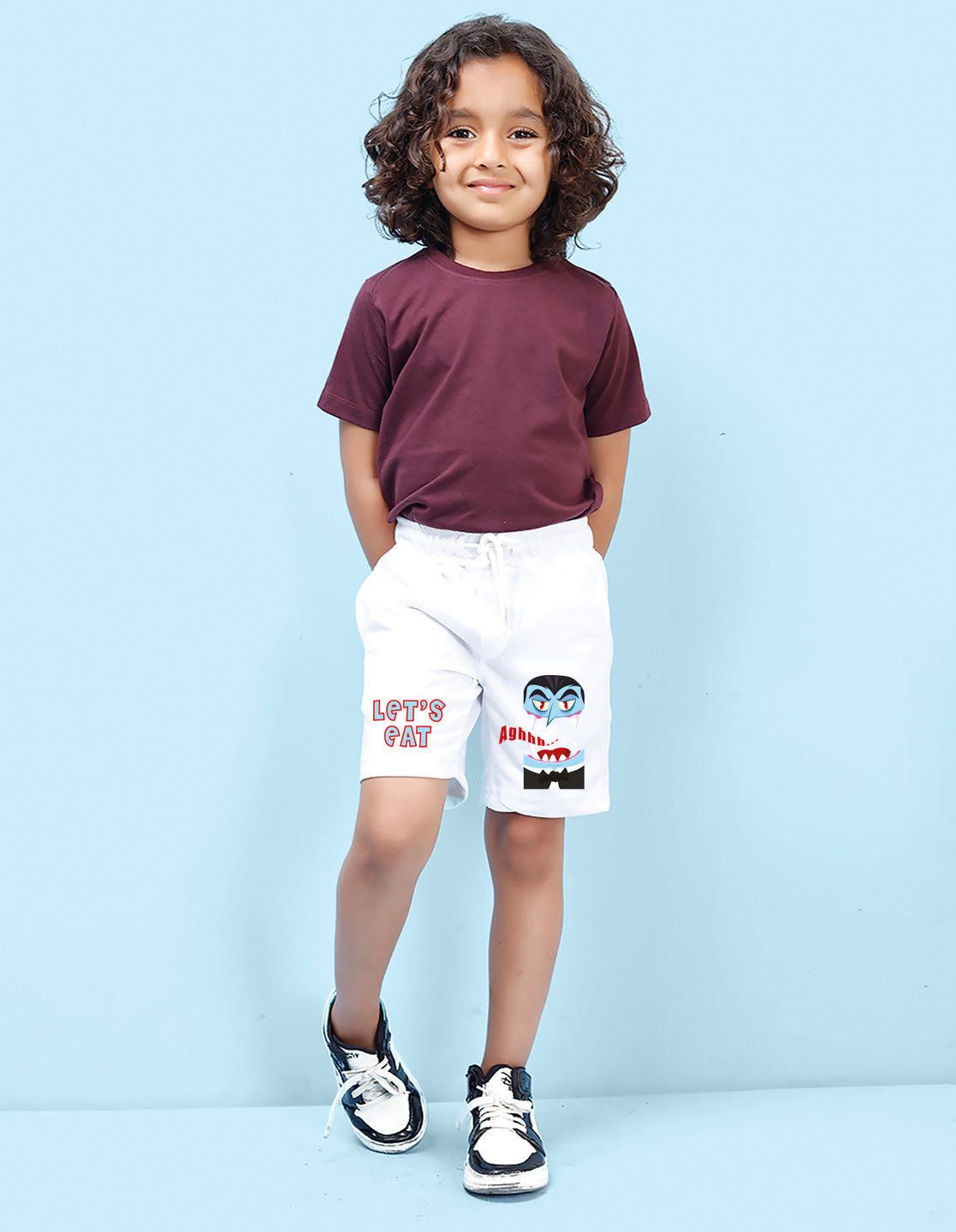 Nusyl Boys White Let's eat Text Printed Shorts