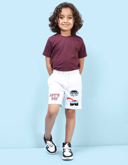 Nusyl Boys White Let's eat Text Printed Shorts