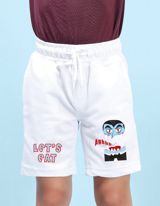Nusyl Boys White Let's eat Text Printed Shorts