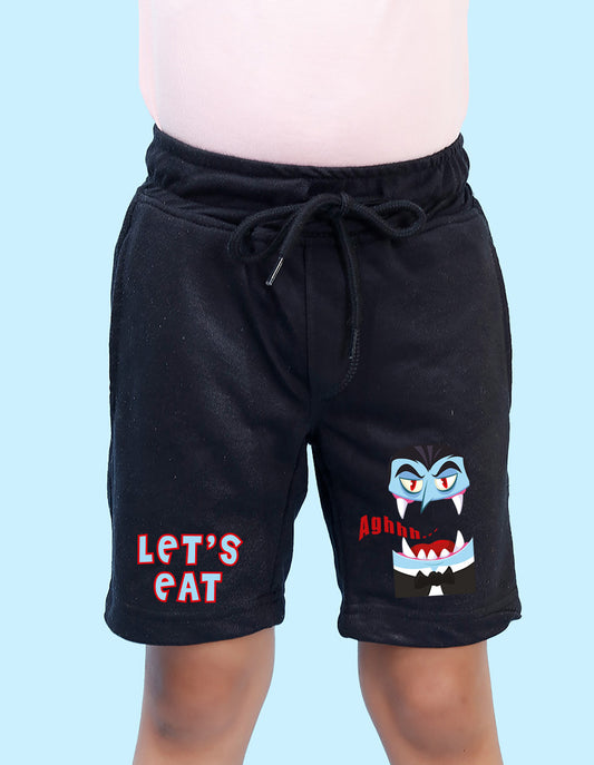 Nusyl Boys Black Let's eat Text Printed Shorts