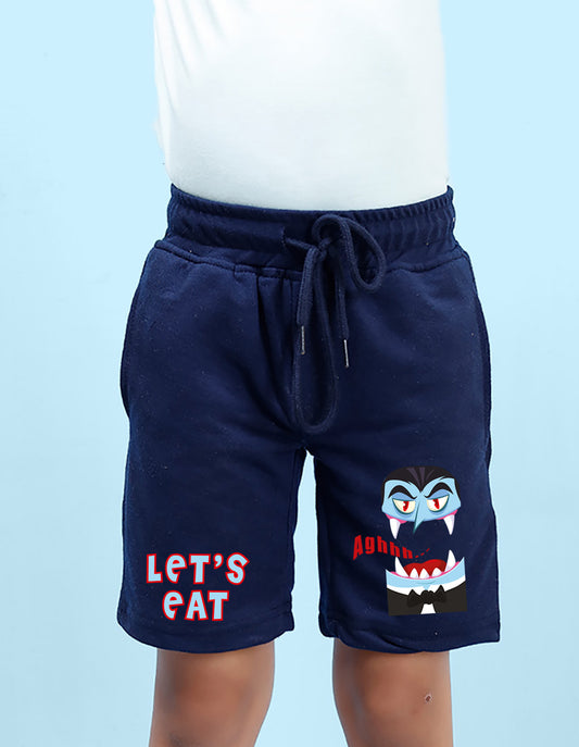 Nusyl Boys Navy Blue Let's eat Text Printed Shorts