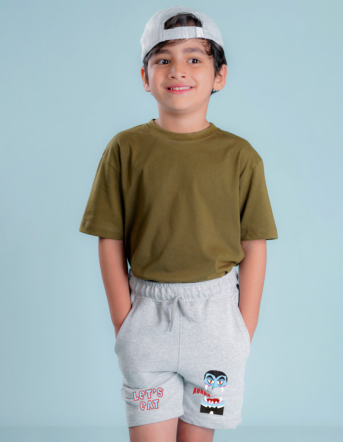 Nusyl Boys Grey Let's eat Text Printed Shorts