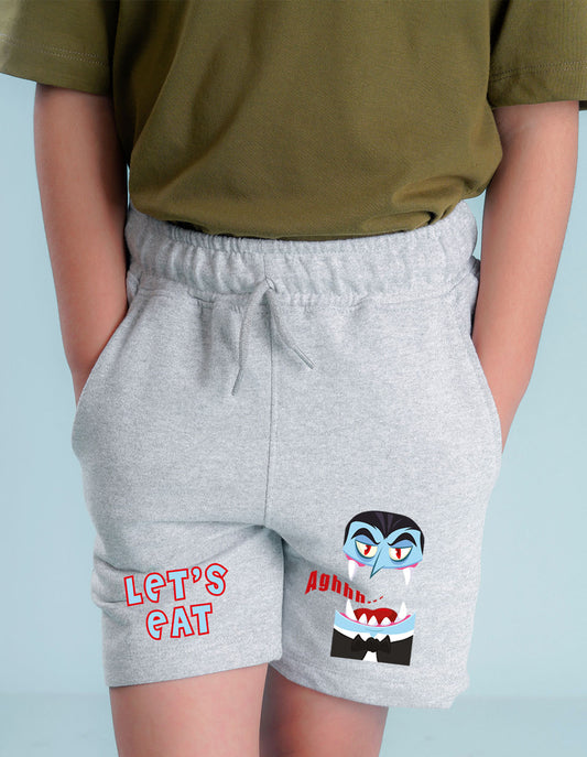 Nusyl Boys Grey Let's eat Text Printed Shorts