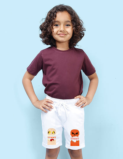 Nusyl Boys White Yummy Text Printed Shorts