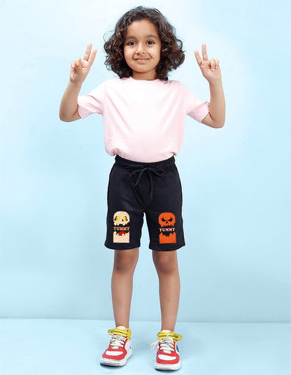 Nusyl Boys Black Yummy Text Printed Shorts