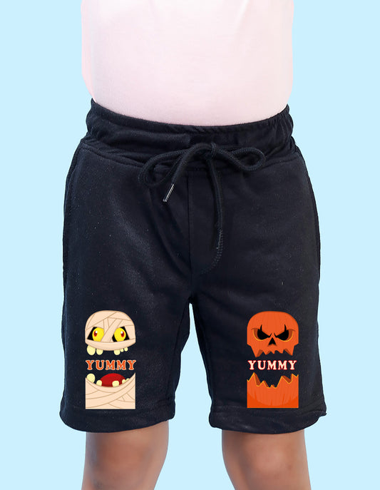 Nusyl Boys Black Yummy Text Printed Shorts