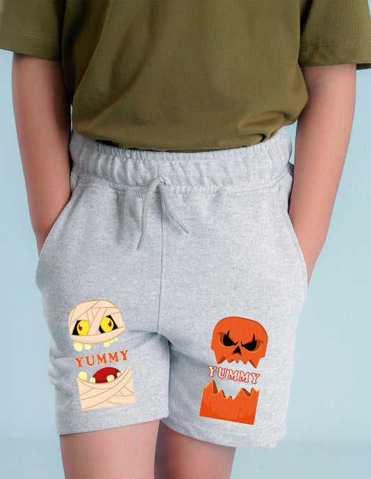 Nusyl Boys Grey Yummy Text Printed Shorts