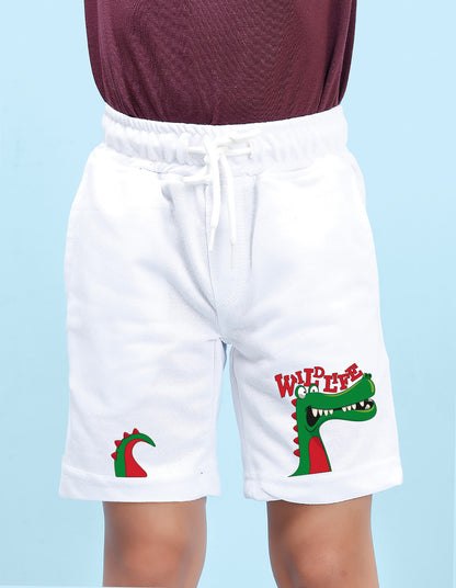 Nusyl Boys White Dinosaur & Text Printed  Shorts