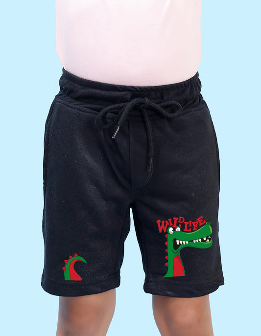 Nusyl Boys Black Dinosaur & Text Printed  Shorts