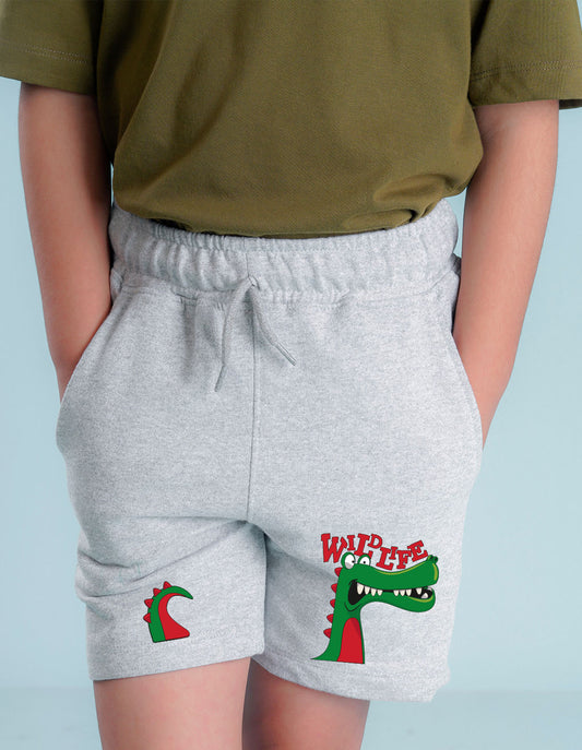Nusyl Boys Grey Dinosaur & Text Printed  Shorts