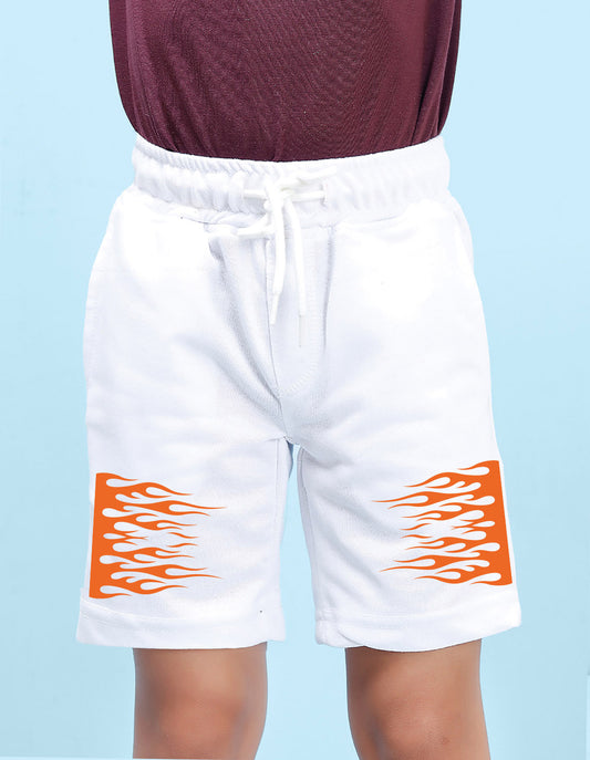 Nusyl Boys White Flames Printed Shorts