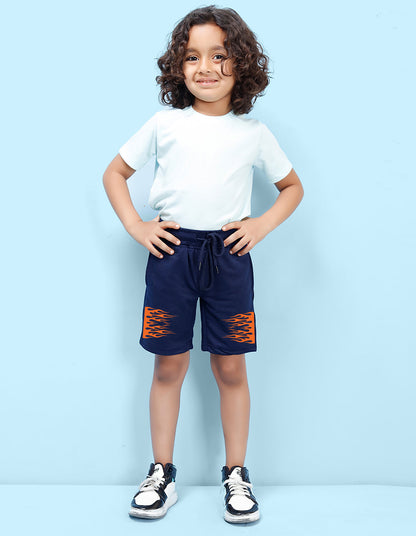 Nusyl Boys Navy Blue Flames Printed Shorts