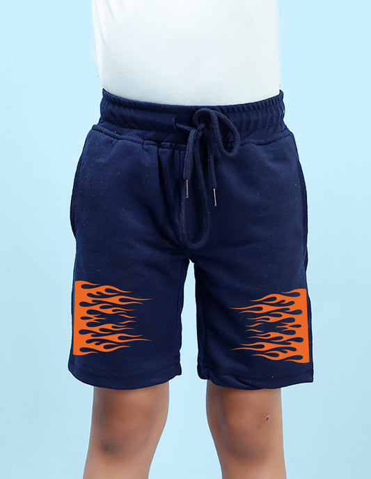 Nusyl Boys Navy Blue Flames Printed Shorts
