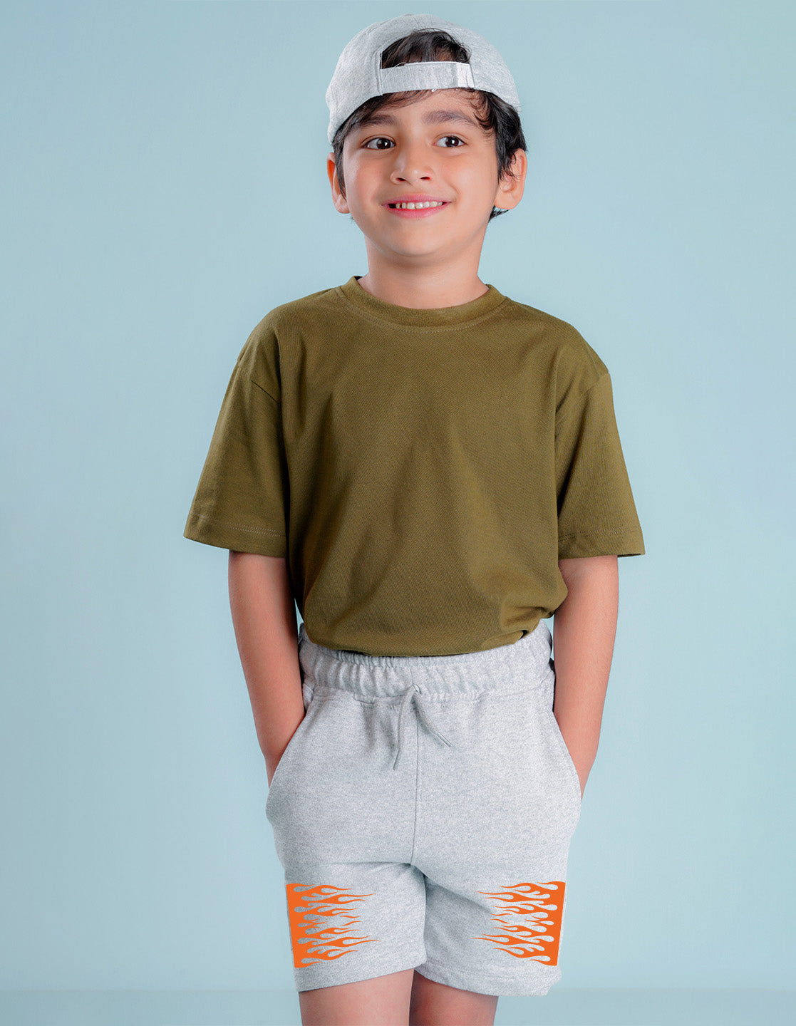 Nusyl Boys Grey Flames Printed Shorts