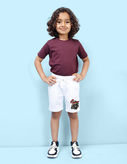 Nusyl Boys White Ninja Text Printed Shorts