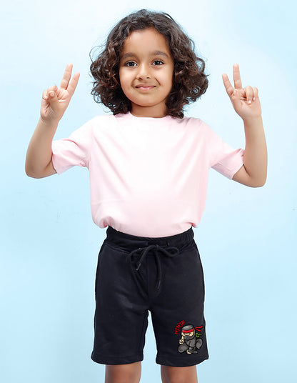 Nusyl Boys Black Ninja Text Printed Shorts