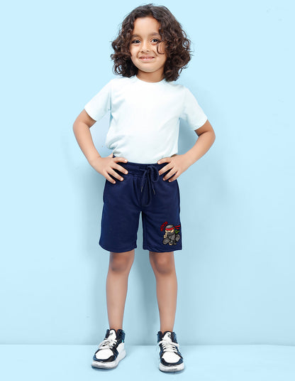 Nusyl Boys Navy Blue Ninja Text Printed Shorts