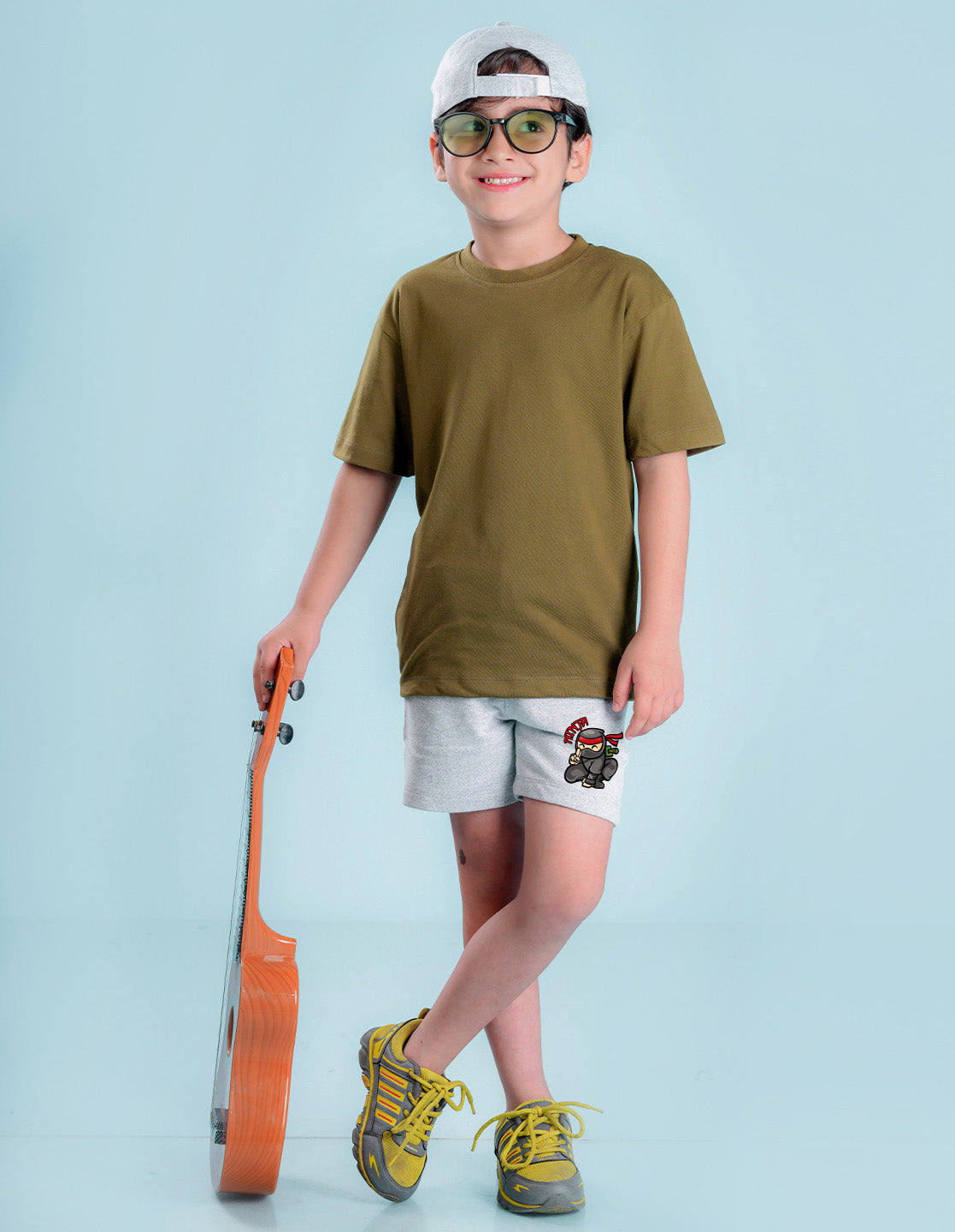 Nusyl Boys Grey Ninja Text Printed Shorts