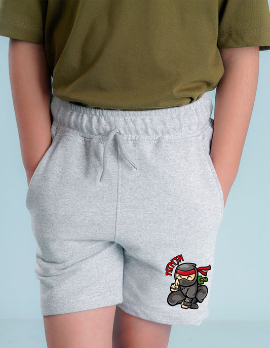 Nusyl Boys Grey Ninja Text Printed Shorts