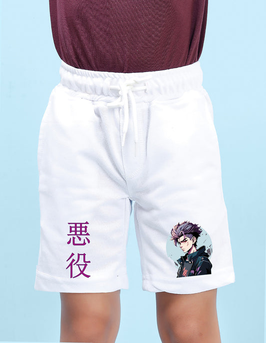 Nusyl Boys White Jujutsu Kaisen Printed Shorts