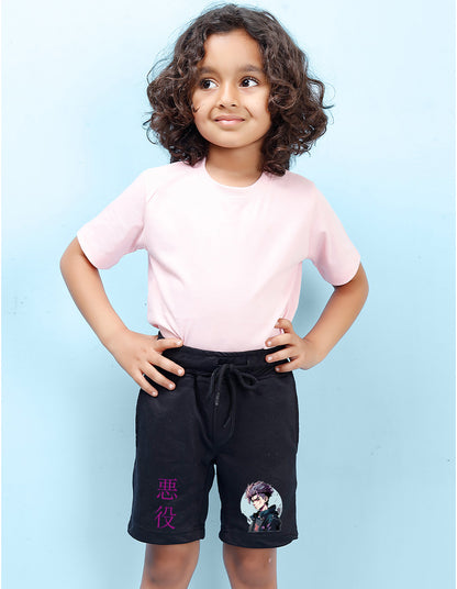 Nusyl Boys Black Jujutsu Kaisen Printed Shorts
