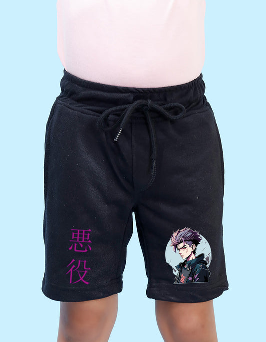 Nusyl Boys Black Jujutsu Kaisen Printed Shorts