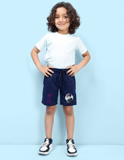 Nusyl Boys Navy Blue Jujutsu Kaisen Printed Shorts