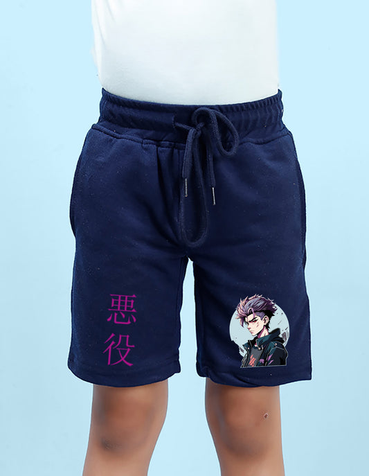 Nusyl Boys Navy Blue Jujutsu Kaisen Printed Shorts