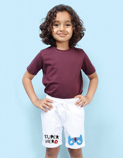Nusyl Boys White Super Hero Text Printed Shorts